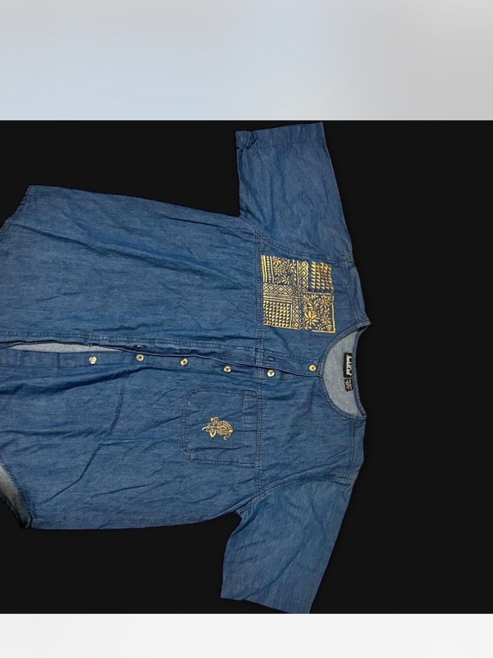 Embellished Denim-Blue Button-Down Women's Shirt
